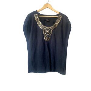 Torrid Top Plus Size 3X Embellished Regal Egyptian Pharoah Cotton Gold Black